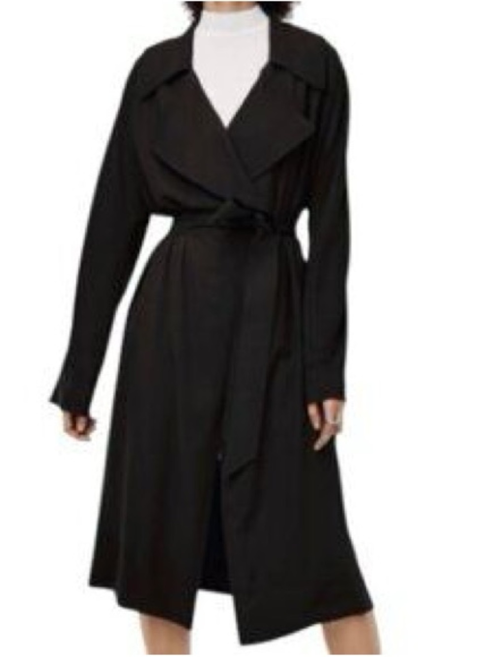Maison Cinqcent Black Lightweight Drape Wrap Trench Coat Jacket